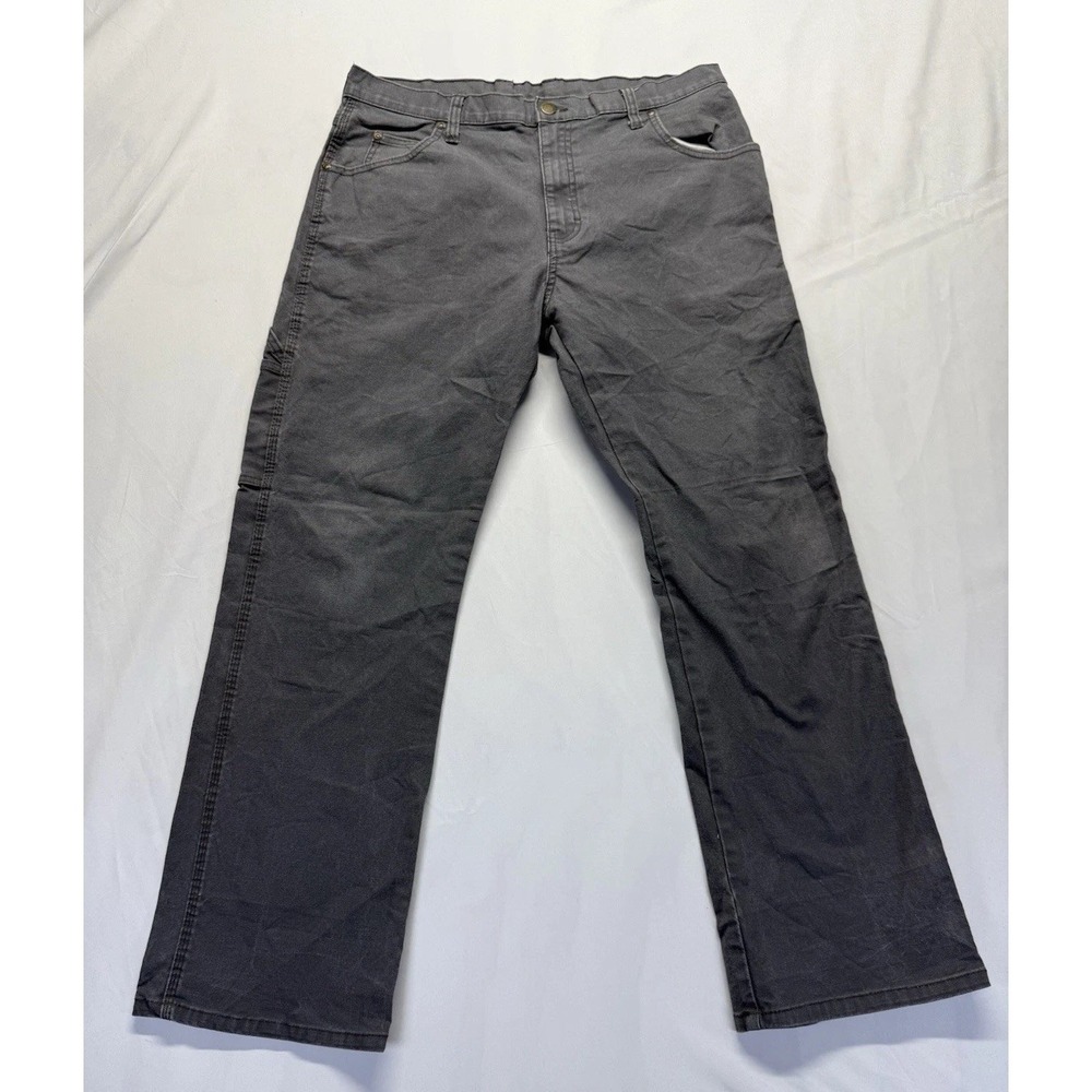 Dickies Pants Mens 34x30 Grey Canvas Carpenter Hammer Loop Wide Leg Workwear